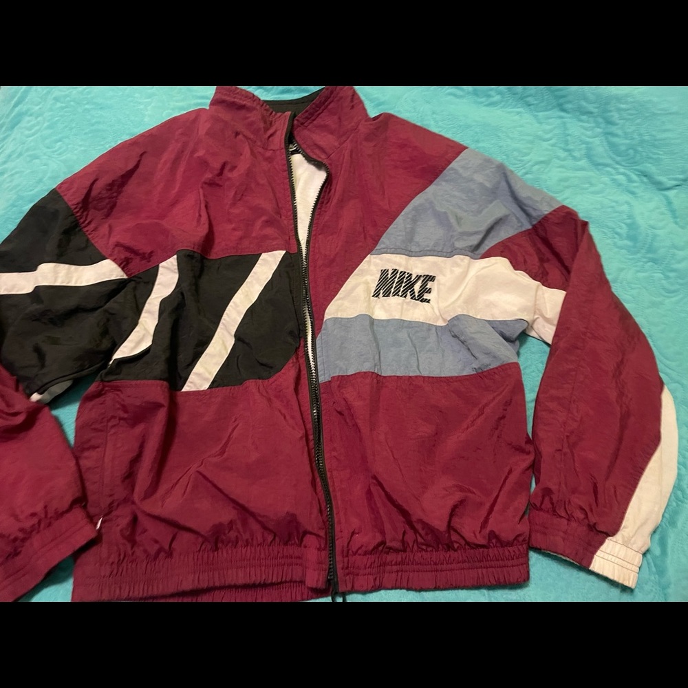 Maroon and  blue color block vintage Nike jacket